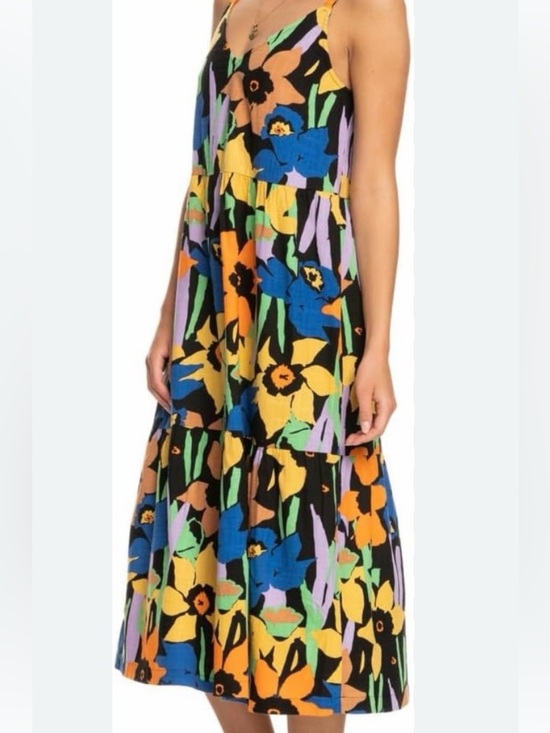Roxy Dresses & Skirts - Roxy "Waiting Line" midi dress Multicolor Floral black , Yellow, Blue & Green XS